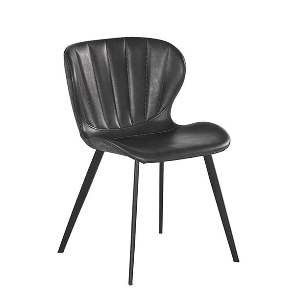 ANABELLE, chaise de salle à manger compacte, moderne et féminine en cuir vegan gris et tissu gris avec des pieds en métal noir par Maillé Style (Érik Maillé)