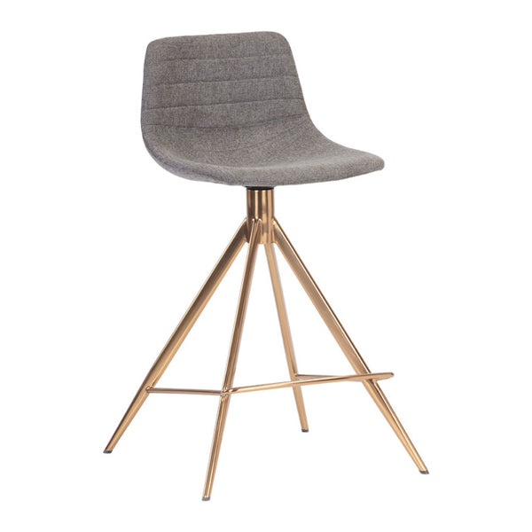 Tabouret de comptoir pivotant Andréa avec un siège en tissu gris et un pied doré pour un design industriel et féminin par Maillé Style (Érik Maillé)