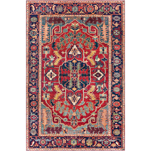 carpette rouge motif bleu orange Maillé Style