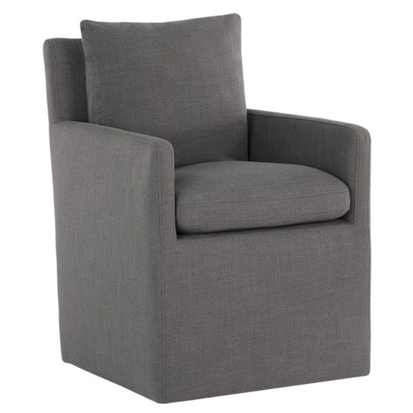 Chaise de salle à manger Glenn, chaise au design élégant et raffiné grâce à son recouvrement tout en tissu gris par Maillé Style (Érik Maillé)