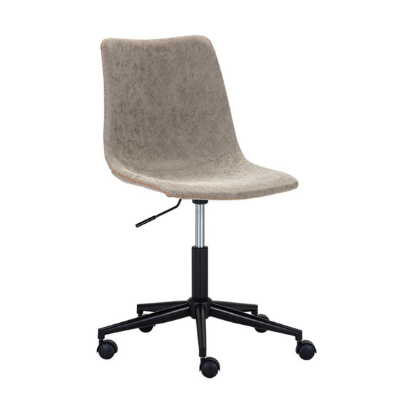 La chaise de bureau Henri, chaise simple et compacte en cuir gris antique avec coutures visibles pour un design Mid-Century par Maillé Style (Érik Maillé)