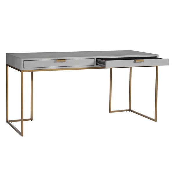 Jacob, bureau en cuir gris et structure en laiton antique pour un design chic par Maillé Style (Érik Maillé)