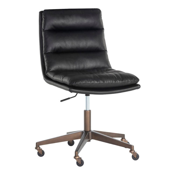 LA CHAISE DE BUREAU - NOIRE - FAUX - CUIR - ROULETTES - LAITON ANTIQUE - CAPITONNÉE - MAILLESTYLE