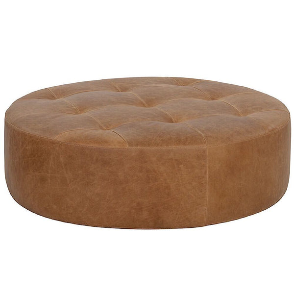 LE POUF - CUIR - CARAMEL - ROND - CHIC - CLASSIQUE - INDUSTRIEL - MAILLÉSTYLE