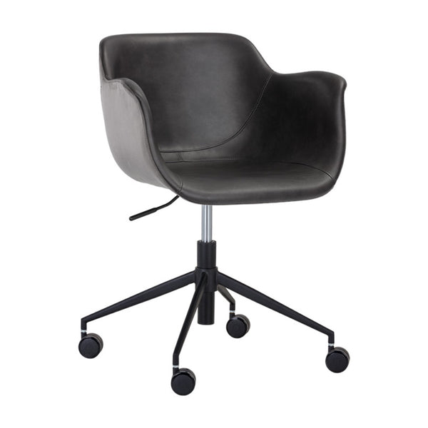 La chaise de bureau en cuir gris intérieur et tissu gris extérieur présente un design masculin, moderne et urbain par Maillé Style (Érik Maillé)