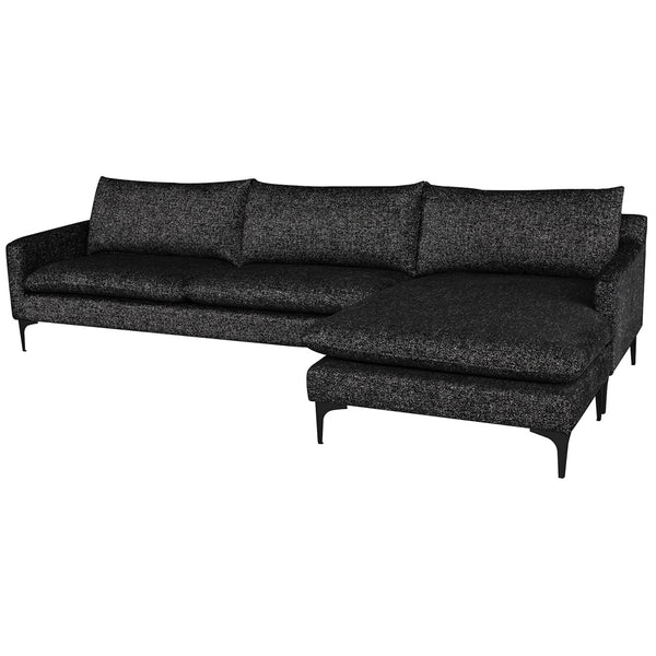 ANDERS, canapé sectionnel en tissu poivre et sel avec des pieds de métal noir mat par Maillé Style (Érik Maillé)