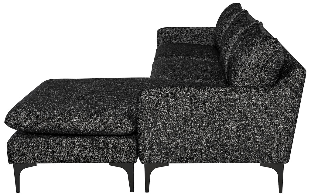 ANDERS, canapé sectionnel en tissu poivre et sel avec des pieds de métal noir mat par Maillé Style (Érik Maillé)