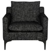 Chaise ANDERS, fauteuil en tissu poivre et sel et pieds en métal noir mat par Maillé Style (Érik Maillé)