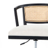 Chaise de bureau ANNE en bois noir et rotin naturel avec une assise en lin blanc par Maillé Style (Érik Maillé)