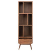 BAAS, bibliothèque avec 3 étagères et un tiroir en bois teint brun noyer et accent laiton par Maillé Style (Érik Maillé)