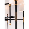 Le chandelier Bowery, luminaire suspendu au design transitionnel alliant la structure en bronze vieilli aux accents en laiton et aux abat-jours en lin blanc par Maillé Style (Érik Maillé)