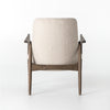 Chaise Brad, fauteuil avec une assise en tissus beige et une structure de bois dont le design rappelle le style moderne et sophistiqué Mid-Century par Maillé Style (Érik Maillé)