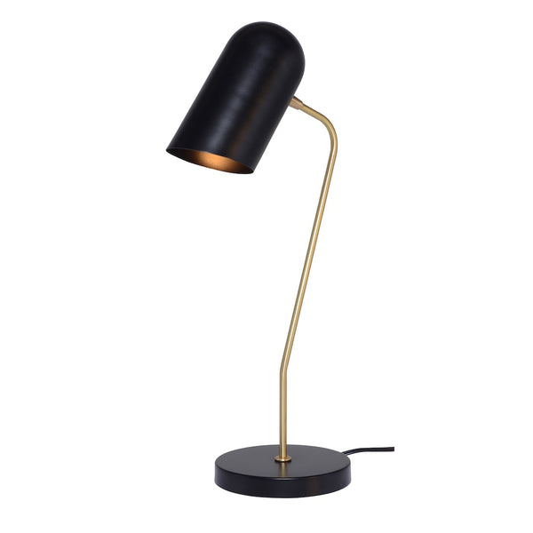 La lampe de table CADEN a une forme organique alliant un corps fin en laiton et un abat-jour en métal noir par Maillé Style (Érik Maillé)