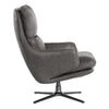 Fauteuil Cardina avec son assise en cuir gris foncé soutenue par un pied pivotant pour style MidCentury et un design  contemporain et masculin par Maillé Style (Érik Maillé)