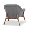 Chaise CHARLIZE, fauteuil en tissu gris schiste et structure de bois noyer par Maillé Style (Érik Maillé)