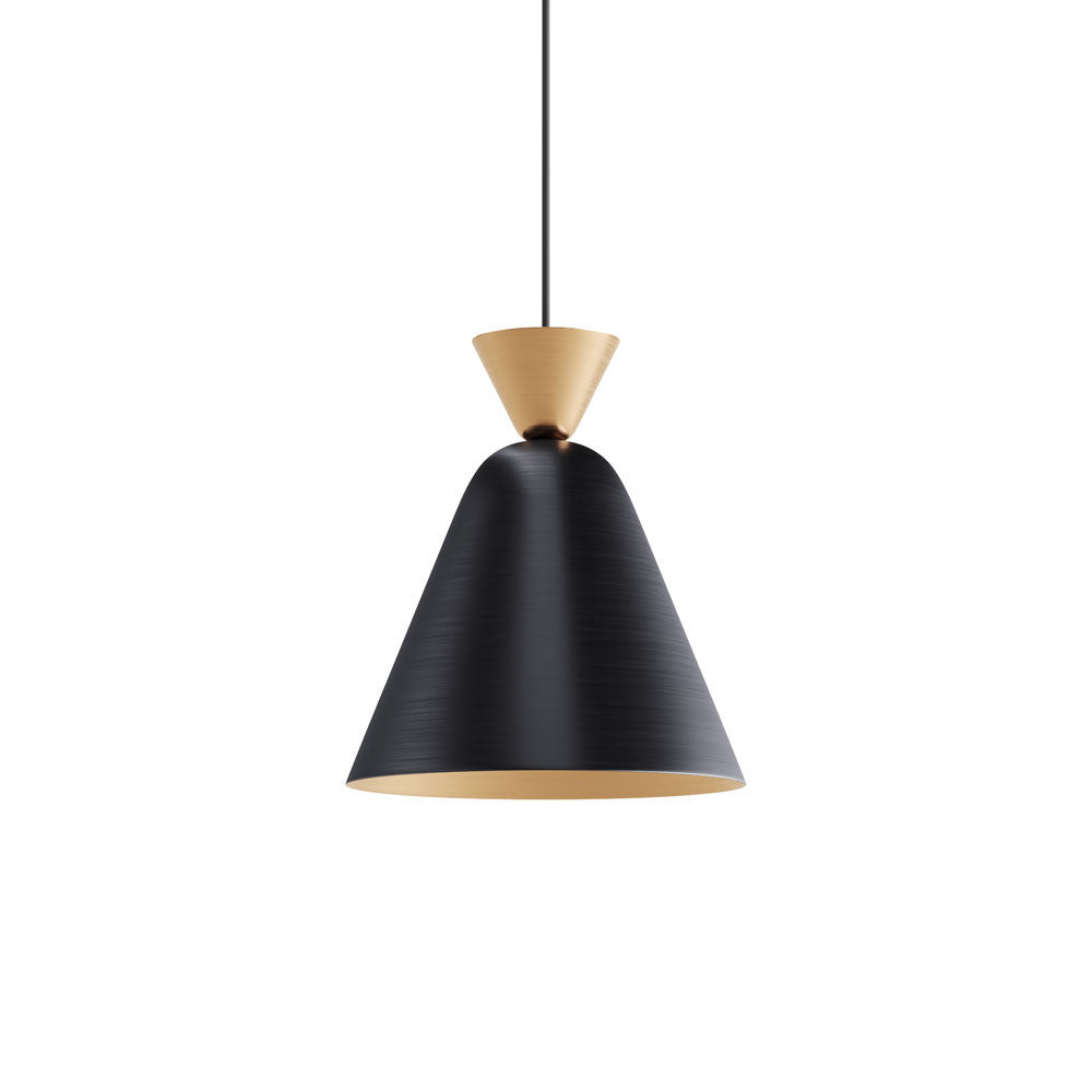 Luminaire suspendu Benoît, suspension de forme conique en métal noir et or brossé au design industriel et élégant par Maillé Style (Érik Maillé)