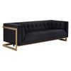 Sofa Clara, canapé en velours noir capitonné à boutons profonds dans une structure visible en bronze rustique par Maillé Style (Érik Maillé)