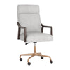 Chaise de bureau Colbert au design distingué grâce à son assise en cuir gris clair, ses accoudoirs en chêne et sa base en bronze par Maillé Style (Érik Maillé) 