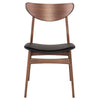 La chaise de salle à manger COLBY représente le design scandinave avec ses lignes épurées et ses finis simples de noyer et cuir noir par Maillé Style (Érik Maillé)