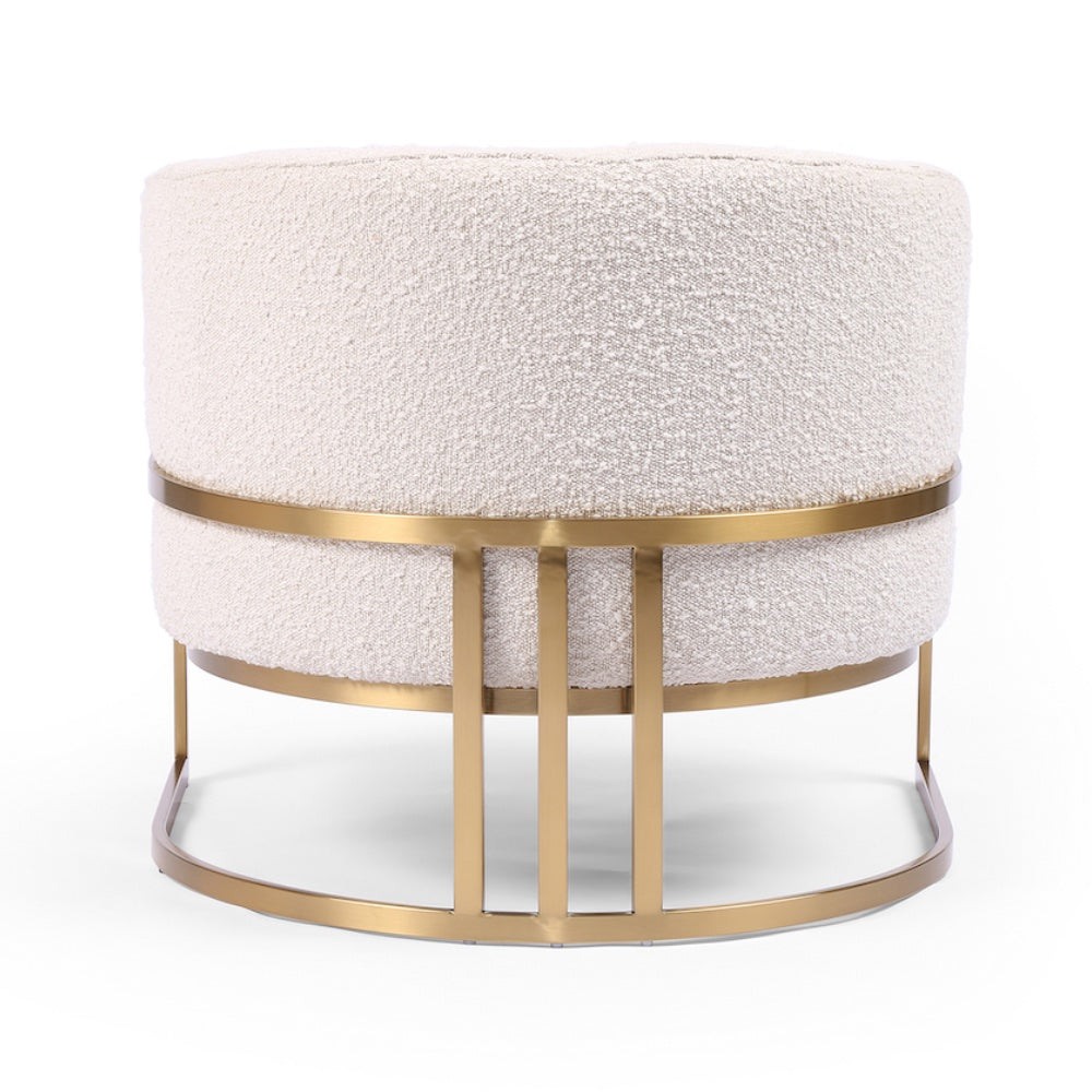 Chaise Colette, fauteuil en tissu blanc et structure en laiton par Maillé Style (Érik Maillé)