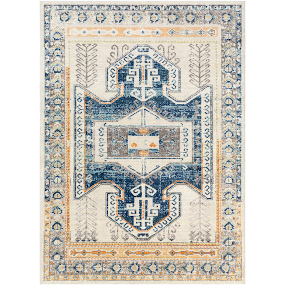 carpette motif marine bleu creme MAillé Style