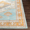 carpette turquoise orange motif creme bleu