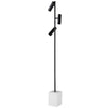 Lampe sur pied DANE doté de 3 abat-jours tubulaires très simples, avec un fini noir mat et une base en marbre blanc par Maillé Style (Érik Maillé)