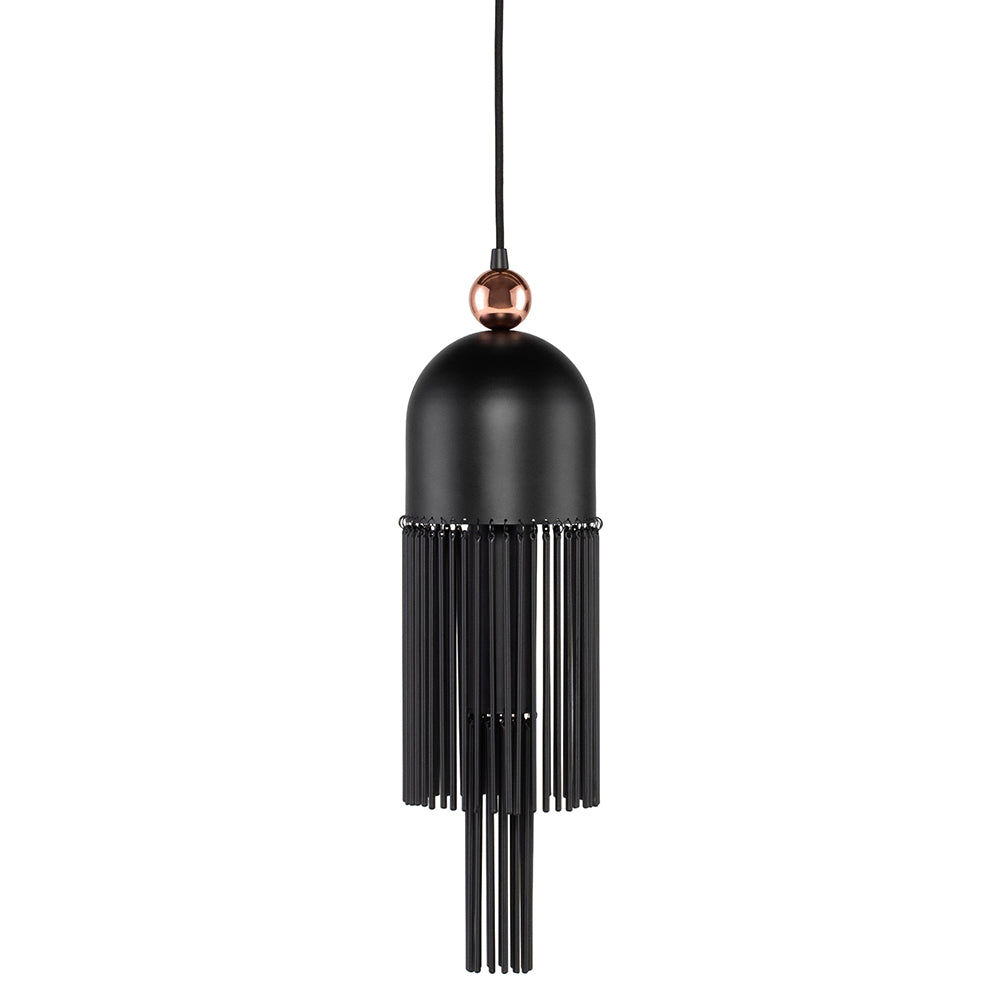 FIORENZA, luminaire suspendu avec abat-jour noir mat et des franges de verre noir par Maillé Style (Érik Maillé)