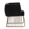 Chaise de salle à manger GALAN pour servir aussi de fauteuil d'appoint en velours noir et base de style cage en laiton antique créant un style rustique et moderne par Maillé Style (Érik Maillé)