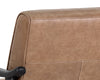 La chaise Karine est un fauteuil d'appoint avec un siège en cuir beige et une structure en bois massif espresso pour un confort MidCentury par Maillé Style (Érik Maillé)