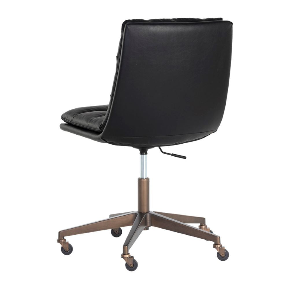 LA CHAISE DE BUREAU - NOIRE - FAUX - CUIR - ROULETTES - LAITON ANTIQUE - CAPITONNÉE - MAILLESTYLE
