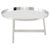 Table de salon LANDON, table basse au fini en acier inoxydable poli et possibilité d'assemblage avec la table d'appoint par Maillé Style (Érik Maillé)