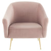 Chaise LUCIE, fauteuil en velours rose poudré avec des pattes en or brossé par Maillé Style (Érik Maillé)