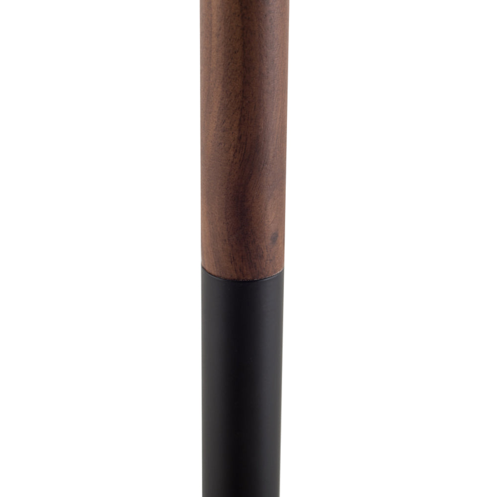 MONROE, lampe sur pied avec abat-jour en tissus noir et structure en métal noir et insertion de bois 