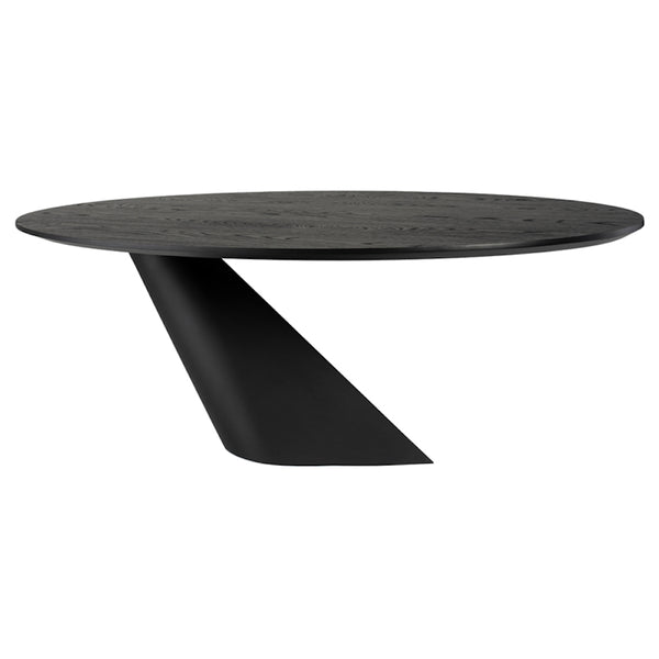 Oblo, table de salle à manger en bois et acier noir à la forme déstructurée arrondi et fluide pour un design contemporain et esthétique par Maillé Style (Érik Maillé)
