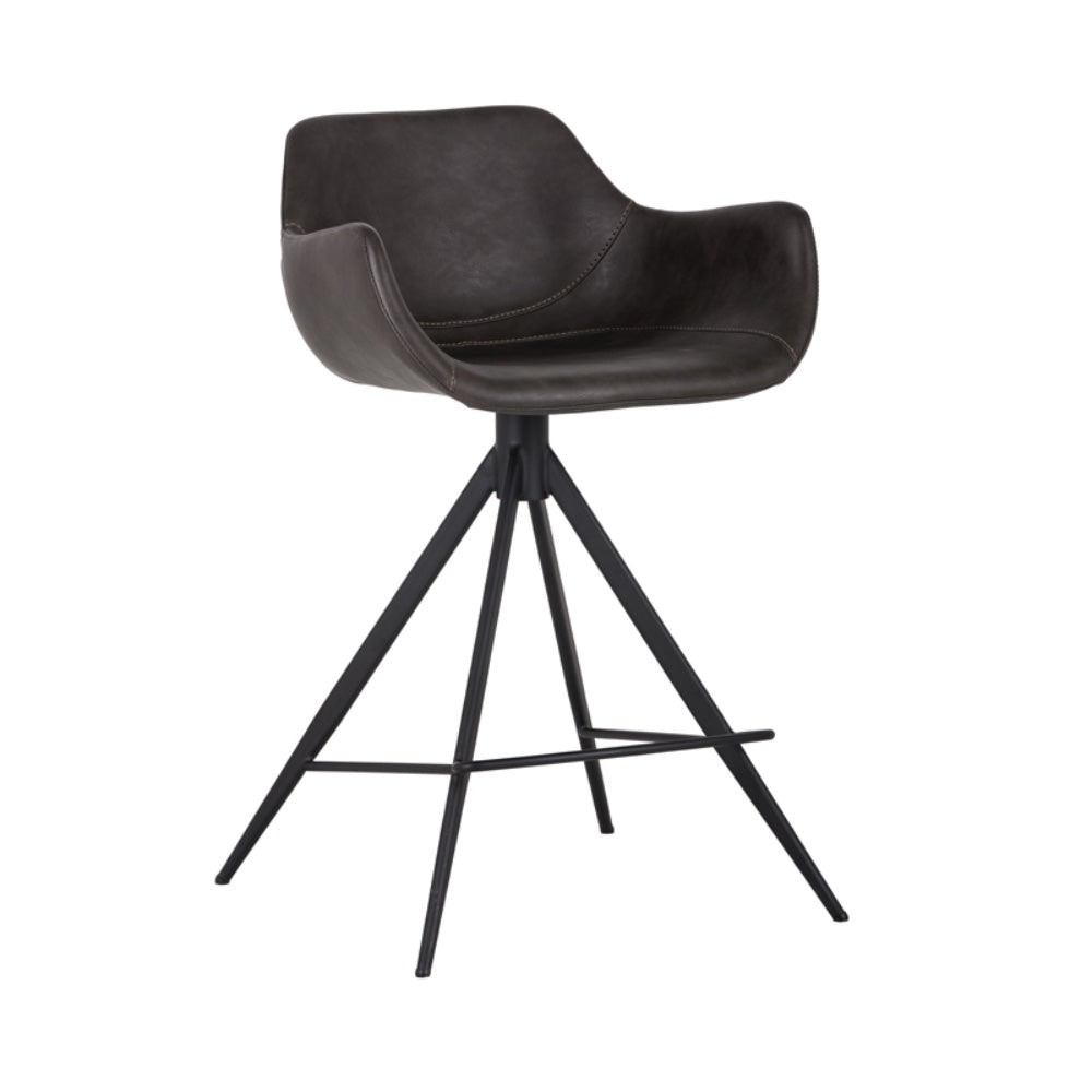 Tabouret de compoir Owen, tabouret pivotant en similicuir gris foncé et pied en métal noir pour un design masculin, moderne et urbain par Maillé Style (Érik Maillé)