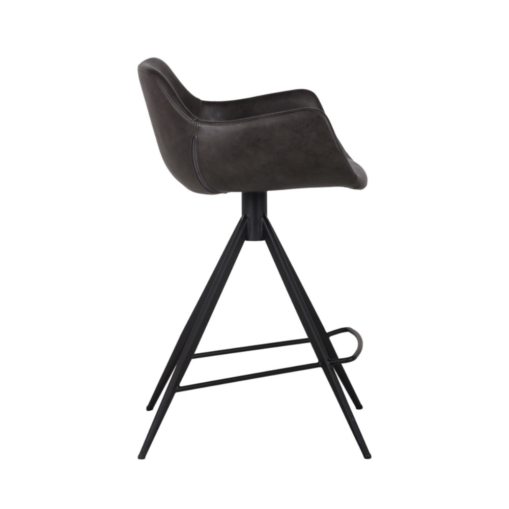 Tabouret de compoir Owen, tabouret pivotant en similicuir gris foncé et pied en métal noir pour un design masculin, moderne et urbain par Maillé Style (Érik Maillé)