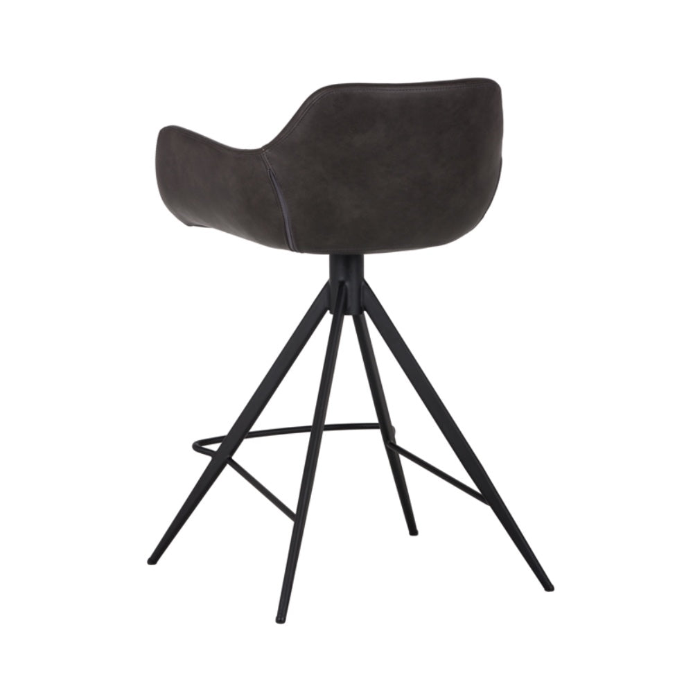 Tabouret de compoir Owen, tabouret pivotant en similicuir gris foncé et pied en métal noir pour un design masculin, moderne et urbain par Maillé Style (Érik Maillé)