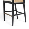Tabouret de bar Paul en bois noir avec insertions de rotin et assise en lin blanc par Maillé Style (Érik Maillé)