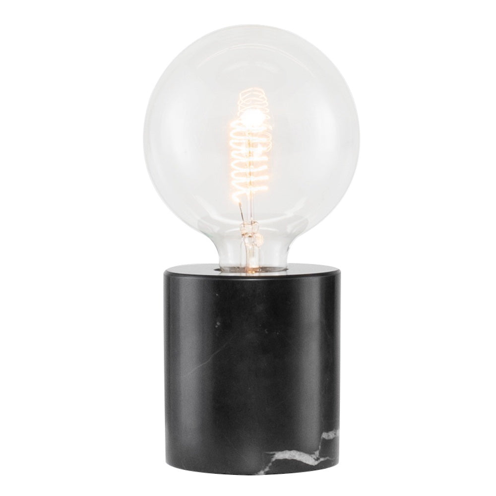 Lampe sur table PIA avec une base de marbre noir et une simple ampoule par Maillé Style (Érik Maillé)