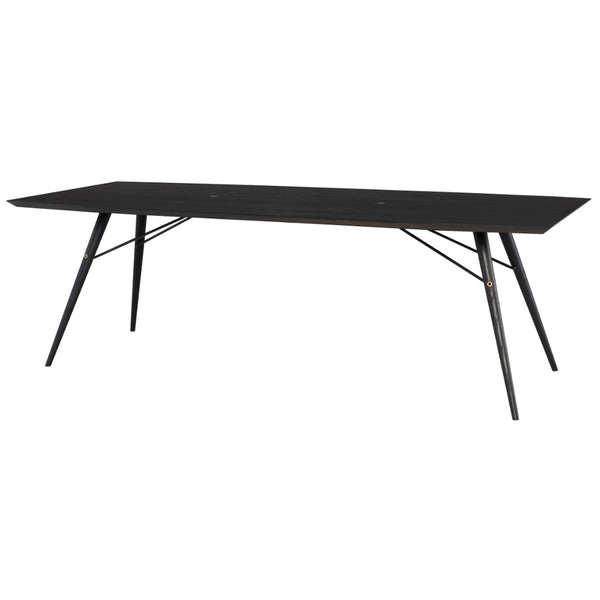 PIPER, table de salle à manger avec un plateau en chêne noirci , des pieds noirs et accent en laiton par Maillé Style (Érik Maillé)