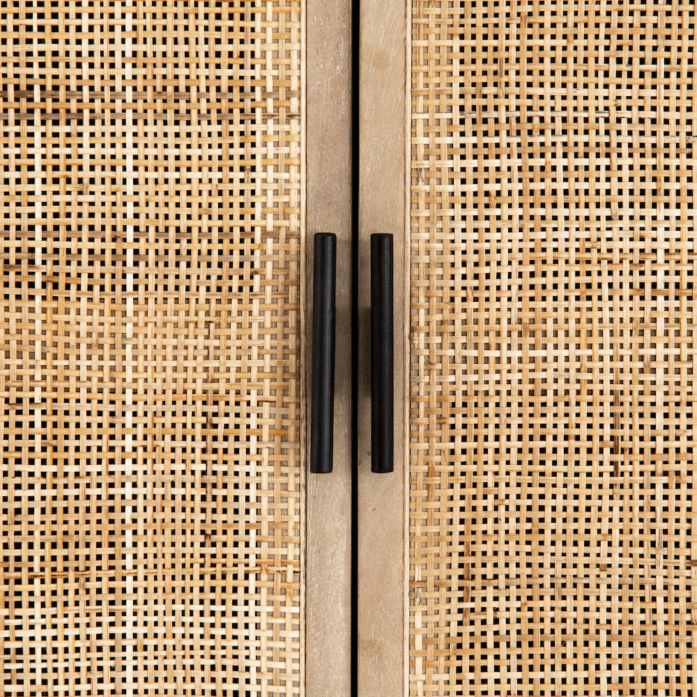 Armoire POLO en bois noir et rotin pâle par Maillé Style (Érik Maillé)