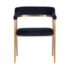 Chaise de salle à manger Précy, chaise avec accoudoirs en tissu bleu marin capitonné en diamant et structure dorée pour un design élégant par Maillé Style (Érik Maillé)