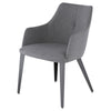 Chaise de salle à manger Renée, chaise avec accoudoirs en tissu gris clair capitonné et pieds de métal pour un design contemporain, élégant et confortable par Maillé Style (Érik Maillé) 