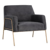 Fauteuil Roberto, chaise d'appoint en velours gris  reposant sur une structure en laiton antique  avec un style élégant et confortable par Maillé Style (Érik Maillé)
