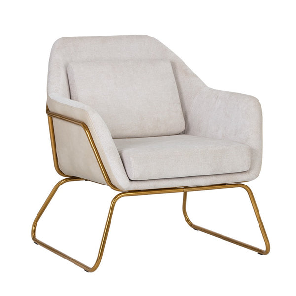 Fauteuil Rock, chaise d'appoint en tissu crème reposant sur une structure en métal doré  avec un style tendance, moderne et polyvalent par Maillé Style (Érik Maillé)