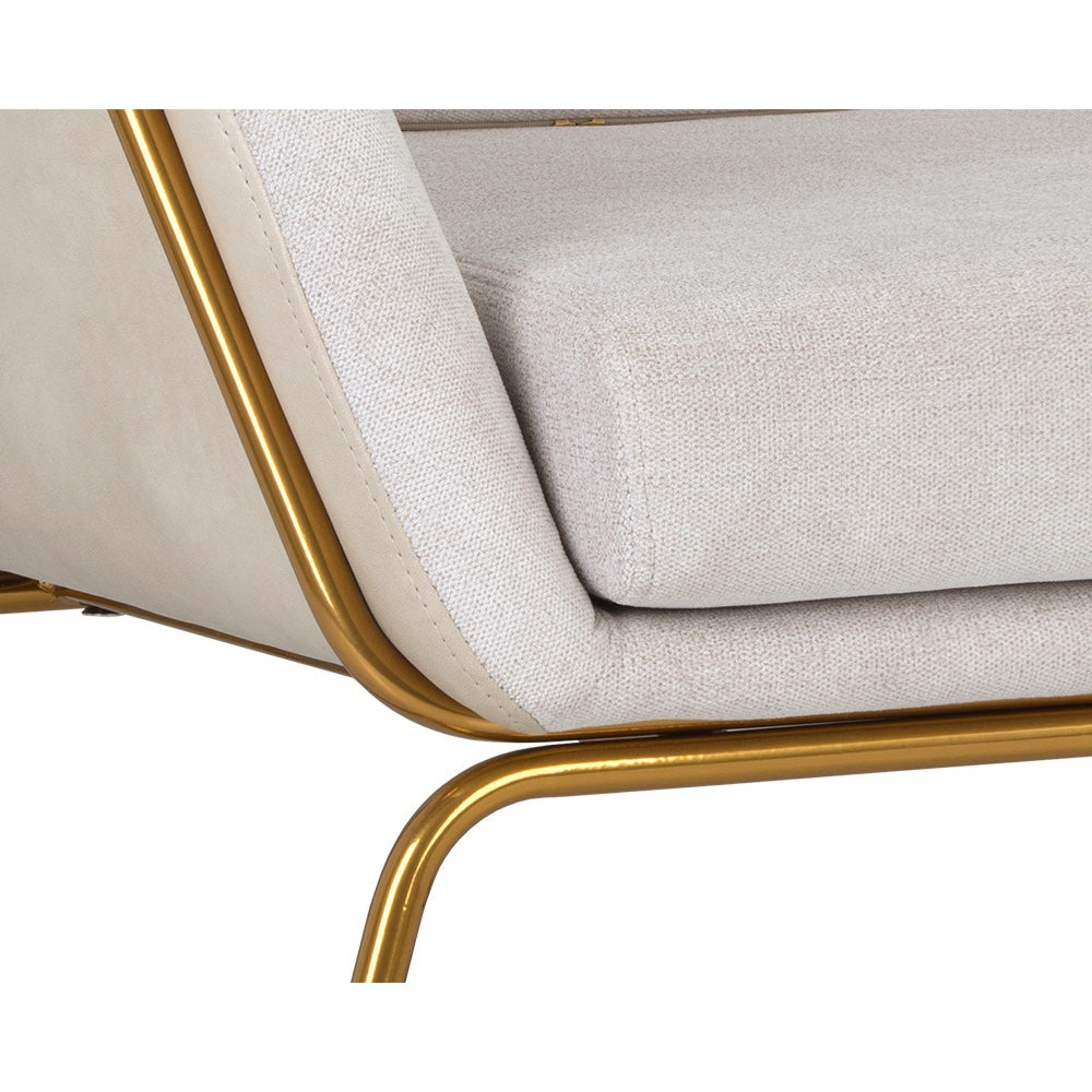 Fauteuil Rock, chaise d'appoint en tissu crème reposant sur une structure en métal doré  avec un style tendance, moderne et polyvalent par Maillé Style (Érik Maillé)