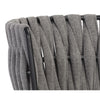 Chaise de salle à manger SARAH, chaise élégante et urbaine avec accoudoirs originale avec son dossier en tissu gris foncé tressé et sa base visible de métal noir par Maillé Style (Érik Maillé)