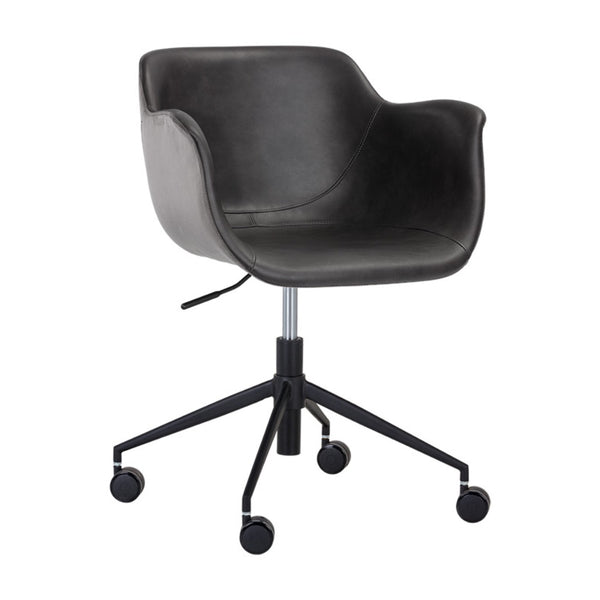 La chaise de bureau en cuir gris intérieur et tissu gris extérieur présente un design  masculin, moderne et urbain par Maillé Style (Érik Maillé)