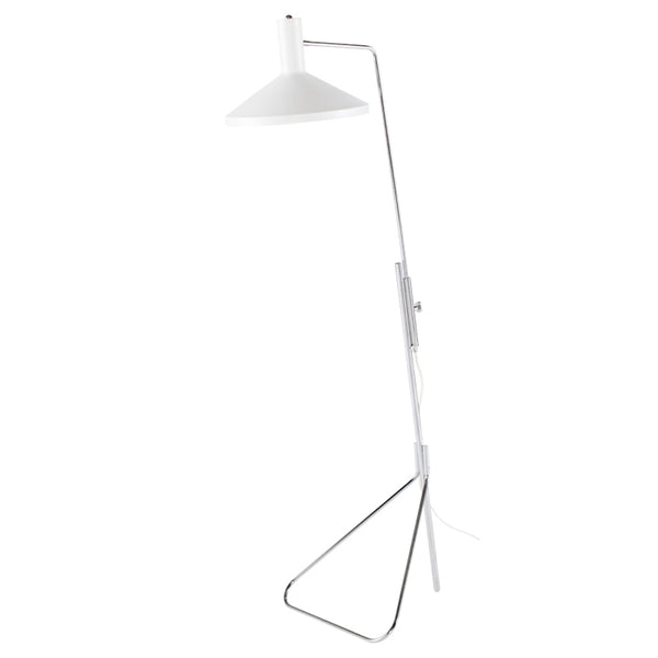 THE CONRAN, lampe sur pied avec une structure de chrome et un abat-jour blanc mat par Maillé Style (Érik Maillé)